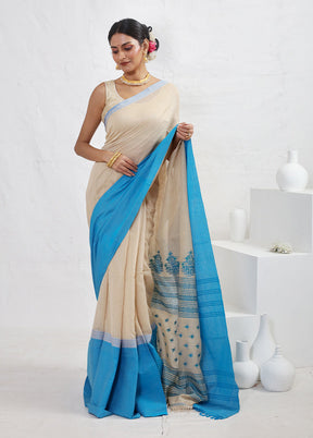 Cream Matka Silk Saree With Blouse Piece - Indian Silk House Agencies