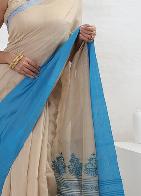 Cream Matka Silk Saree With Blouse Piece - Indian Silk House Agencies