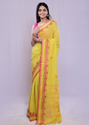 Yellow Matka Silk Saree With Blouse Piece - Indian Silk House Agencies