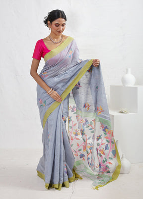 Grey Matka Pure Silk Saree With Blouse Piece - Indian Silk House Agencies