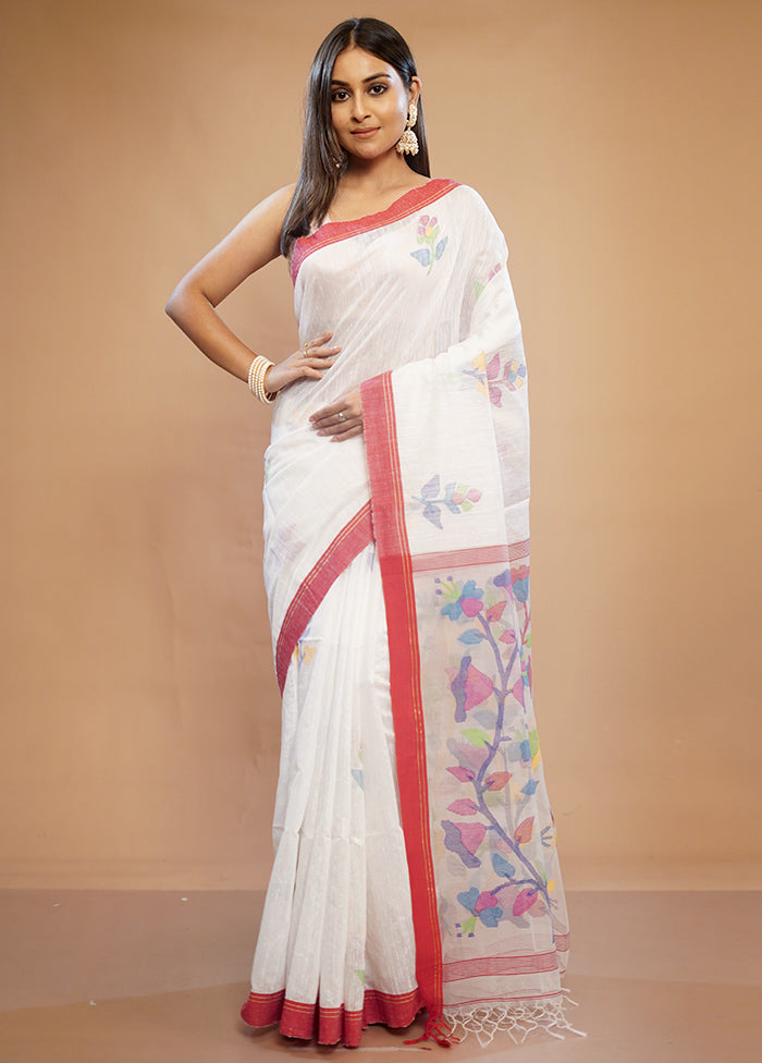 White Matka Pure Silk Saree With Blouse Piece - Indian Silk House Agencies