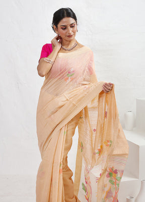 Cream Matka Pure Silk Saree With Blouse Piece - Indian Silk House Agencies