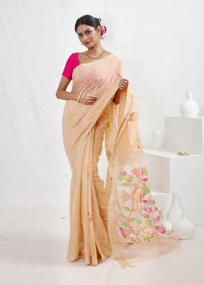 Cream Matka Pure Silk Saree With Blouse Piece - Indian Silk House Agencies