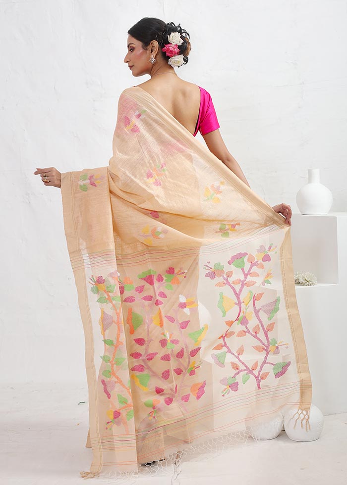 Cream Matka Pure Silk Saree With Blouse Piece - Indian Silk House Agencies