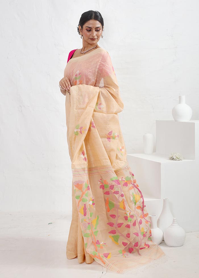 Cream Matka Pure Silk Saree With Blouse Piece - Indian Silk House Agencies