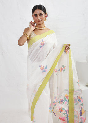 White Matka Pure Silk Saree With Blouse Piece - Indian Silk House Agencies