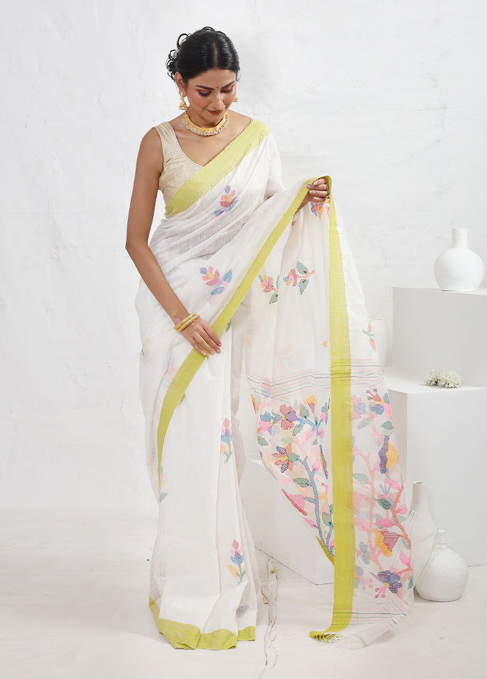 White Matka Pure Silk Saree With Blouse Piece - Indian Silk House Agencies