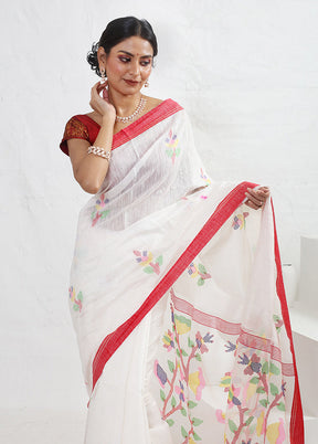 White Matka Pure Silk Saree With Blouse Piece - Indian Silk House Agencies