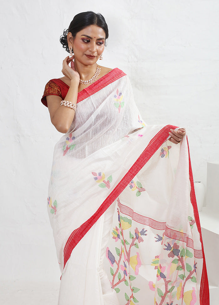 White Matka Pure Silk Saree With Blouse Piece - Indian Silk House Agencies