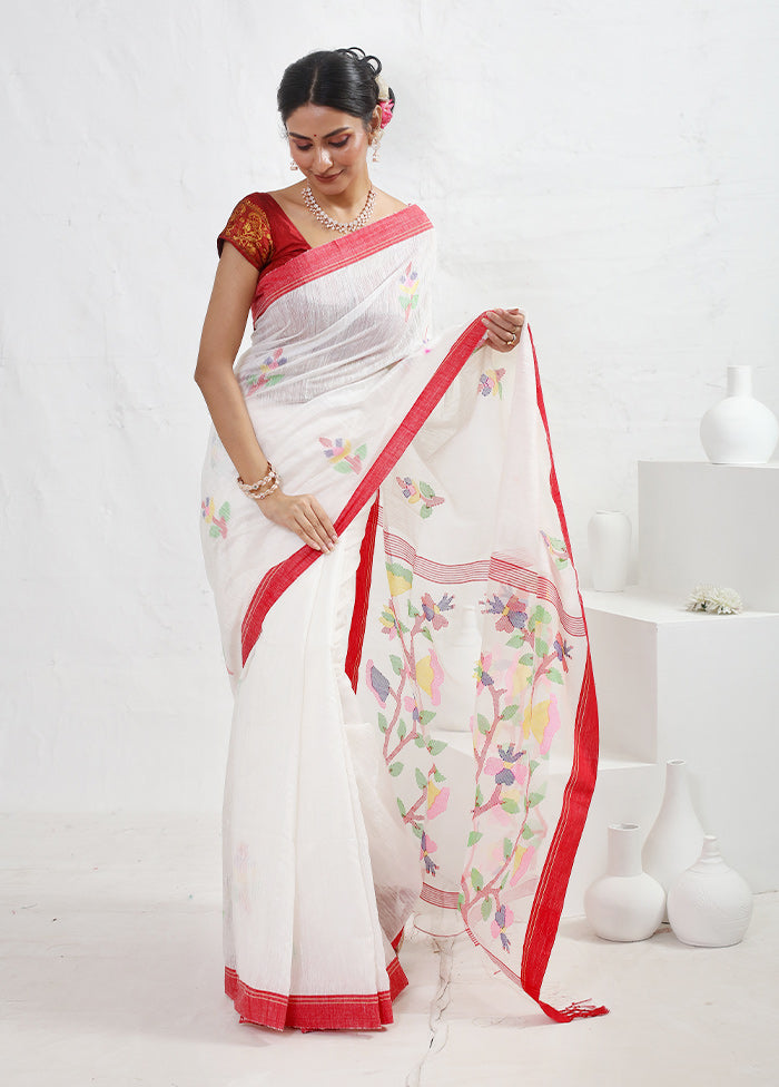 White Matka Pure Silk Saree With Blouse Piece - Indian Silk House Agencies