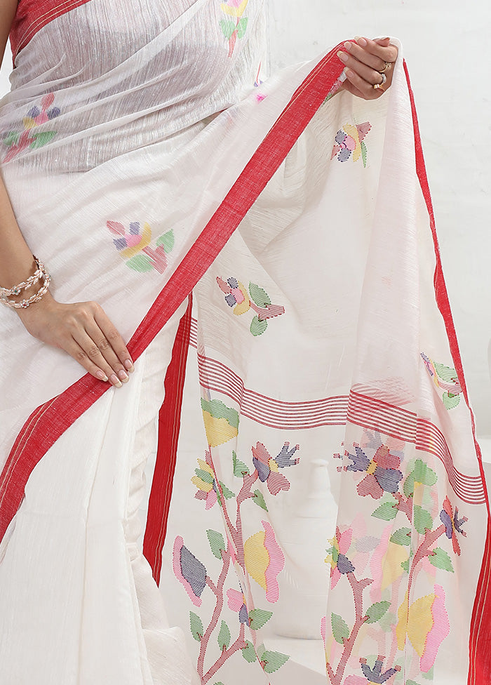 White Matka Pure Silk Saree With Blouse Piece - Indian Silk House Agencies