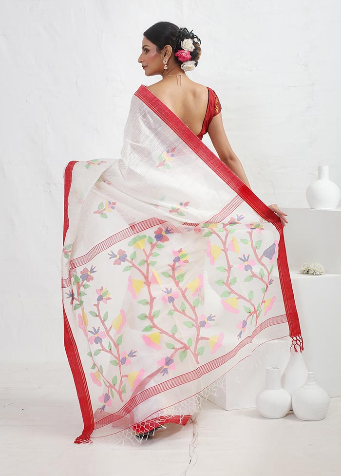 White Matka Pure Silk Saree With Blouse Piece - Indian Silk House Agencies