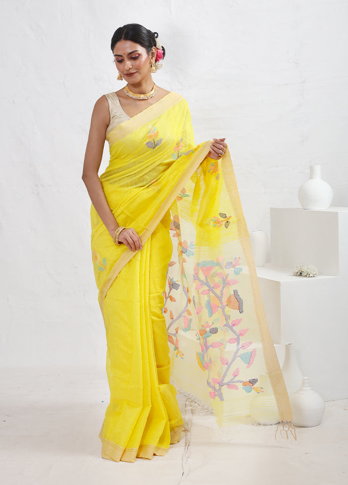 Yellow Matka Pure Silk Saree With Blouse Piece - Indian Silk House Agencies