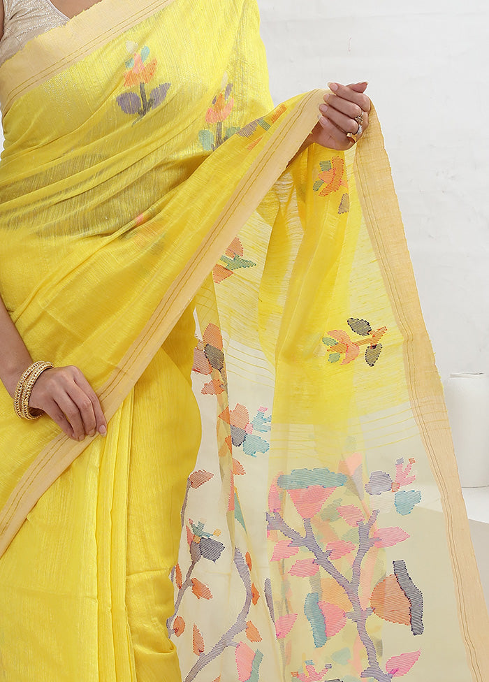 Yellow Matka Pure Silk Saree With Blouse Piece - Indian Silk House Agencies