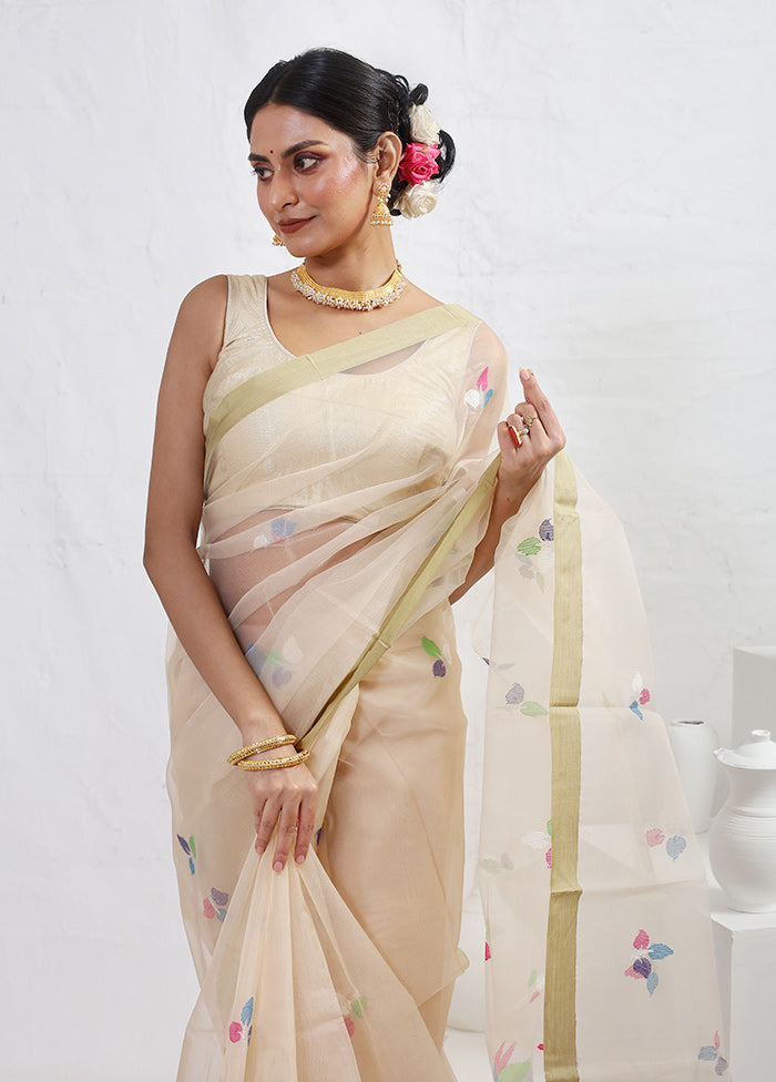 Cream Matka Pure Silk Saree With Blouse Piece - Indian Silk House Agencies