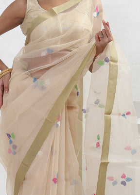 Cream Matka Pure Silk Saree With Blouse Piece - Indian Silk House Agencies