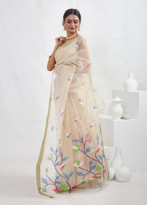 Cream Matka Pure Silk Saree With Blouse Piece - Indian Silk House Agencies