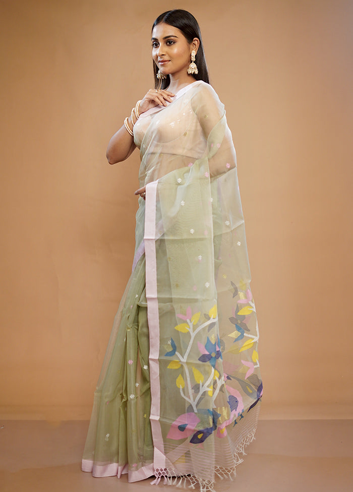 Green Matka Pure Silk Saree With Blouse Piece - Indian Silk House Agencies