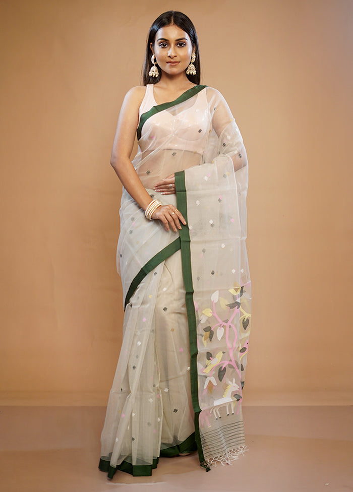 Cream Matka Pure Silk Saree With Blouse Piece - Indian Silk House Agencies