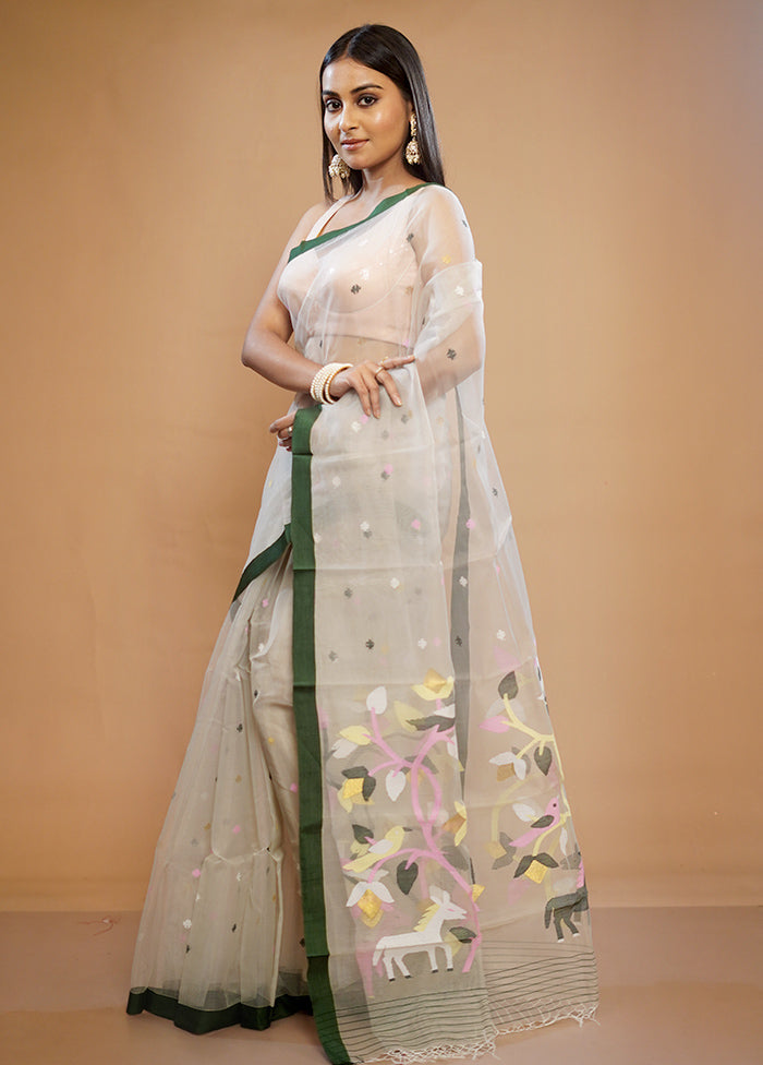 Cream Matka Pure Silk Saree With Blouse Piece - Indian Silk House Agencies