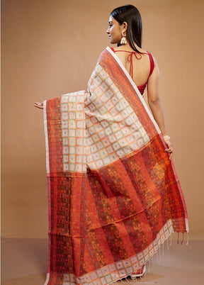 Cream Matka Silk Saree With Blouse Piece - Indian Silk House Agencies