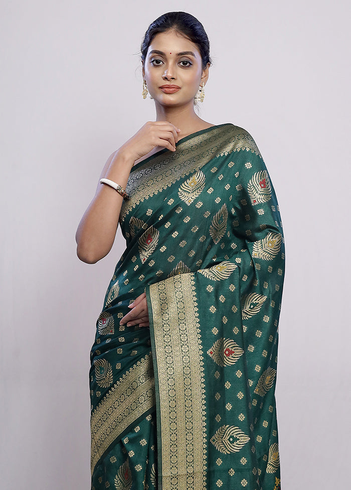 Green Dupion Silk Saree With Blouse Piece - Indian Silk House Agencies