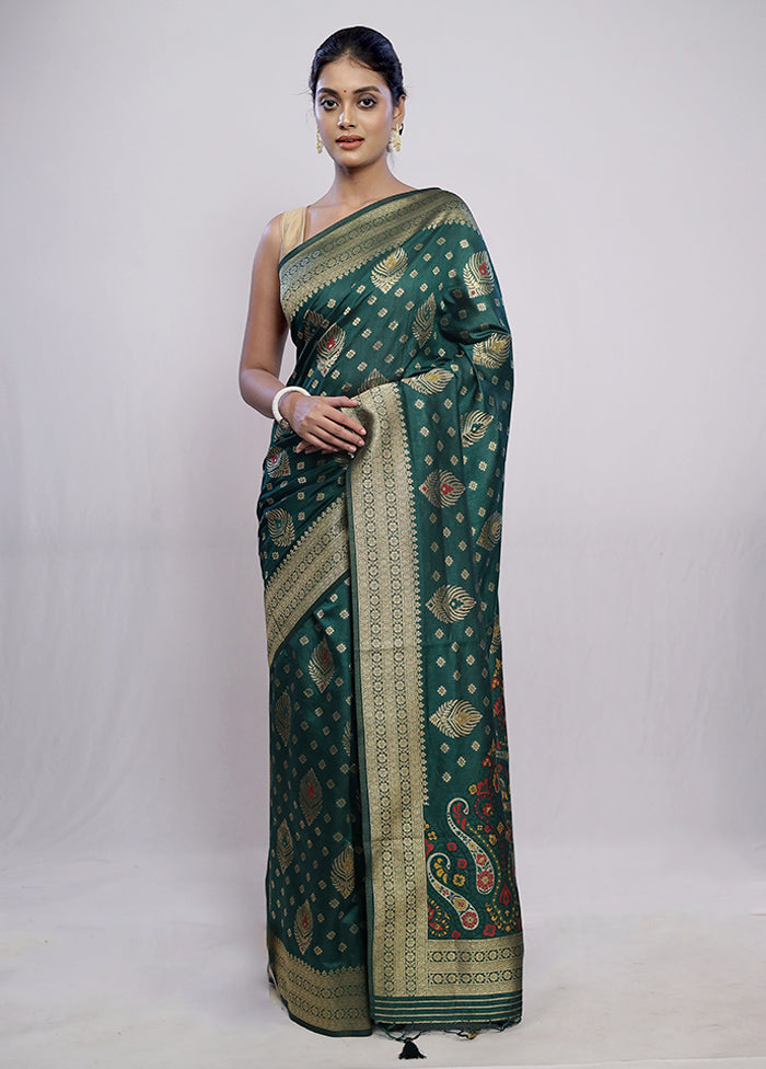 Green Dupion Silk Saree With Blouse Piece - Indian Silk House Agencies