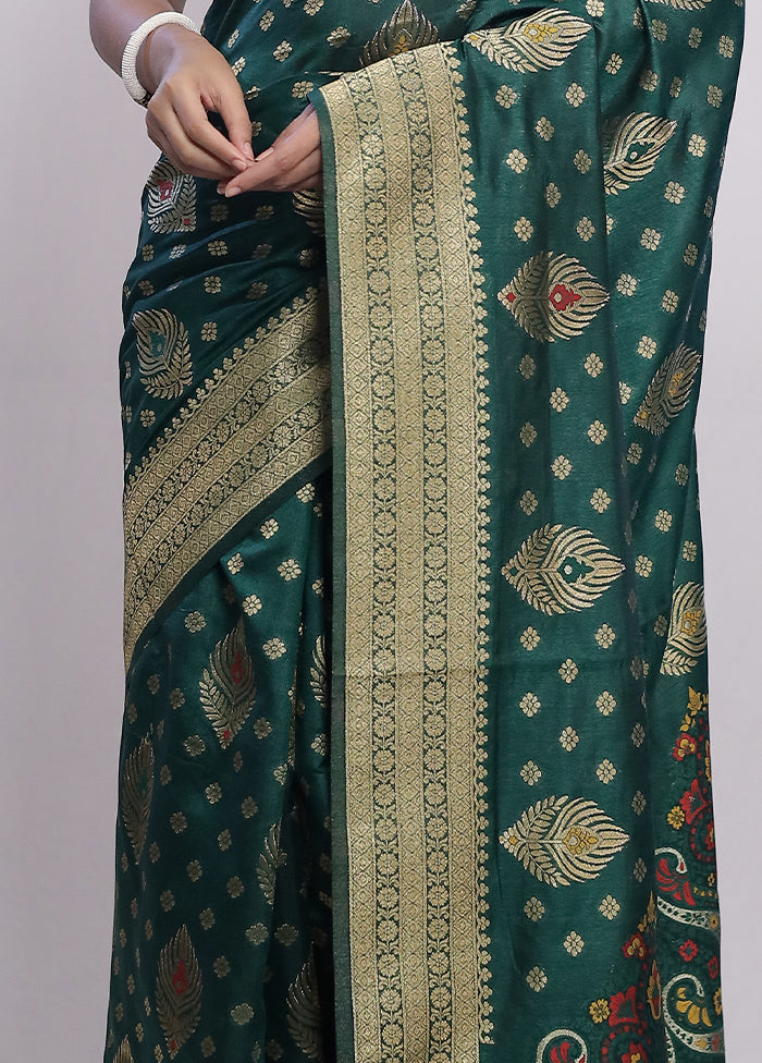 Green Dupion Silk Saree With Blouse Piece - Indian Silk House Agencies