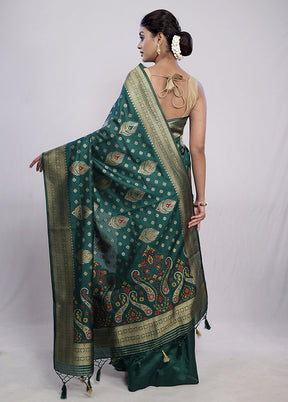 Green Dupion Silk Saree With Blouse Piece - Indian Silk House Agencies