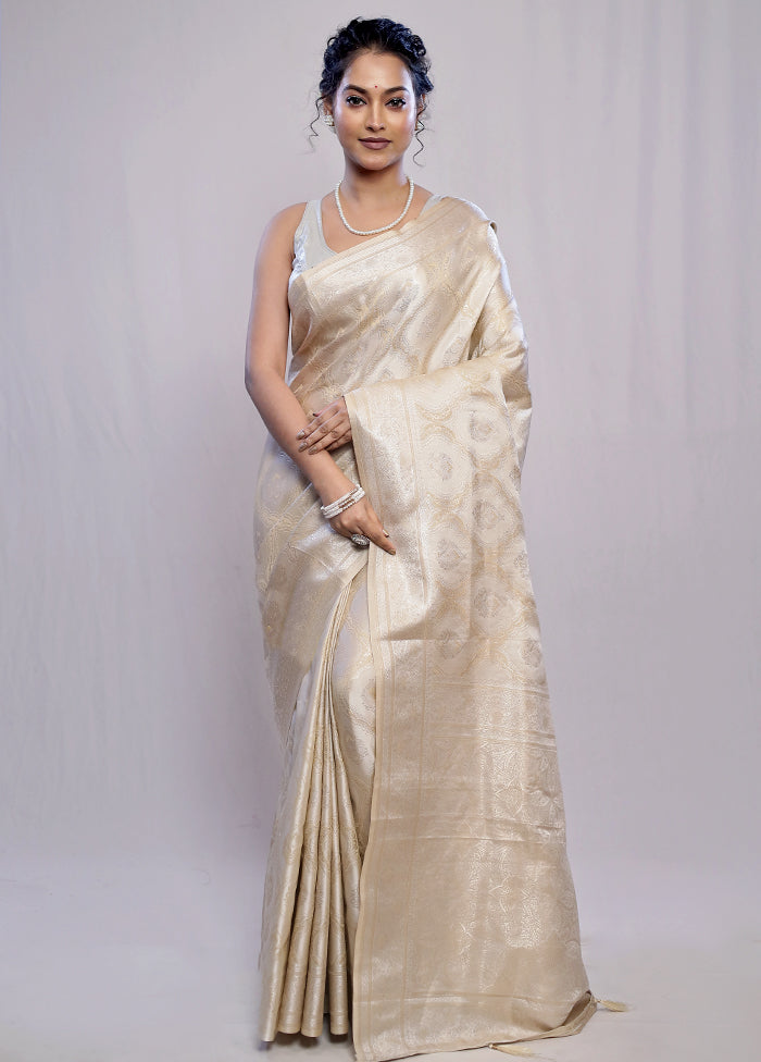 Cream Dupion Silk Saree With Blouse Piece - Indian Silk House Agencies