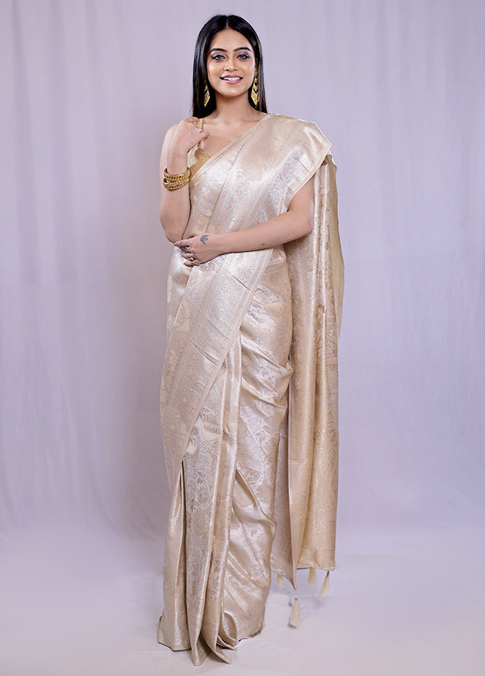 Cream Dupion Silk Saree With Blouse Piece - Indian Silk House Agencies