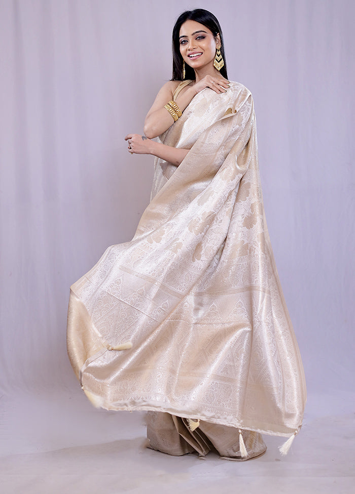 Cream Dupion Silk Saree With Blouse Piece - Indian Silk House Agencies