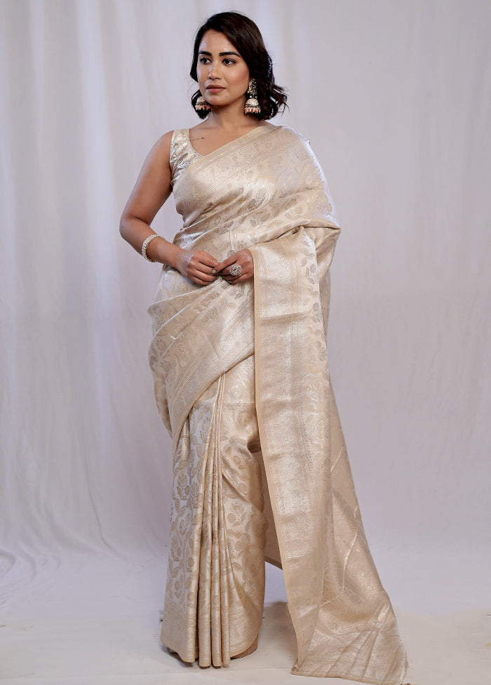 Cream Dupion Silk Saree With Blouse Piece - Indian Silk House Agencies