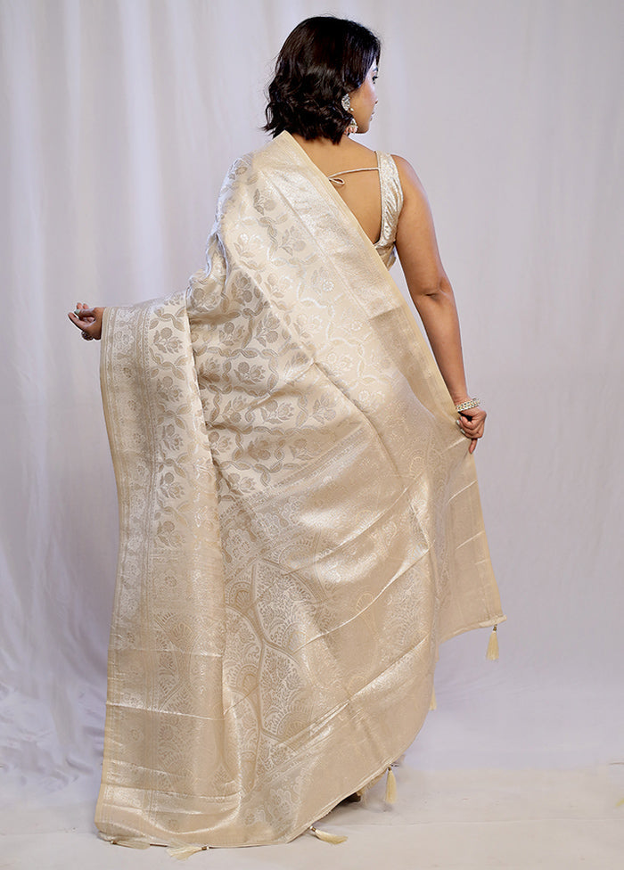 Cream Dupion Silk Saree With Blouse Piece - Indian Silk House Agencies