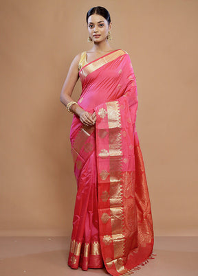 Pink Kanjivaram Silk Saree With Blouse Piece - Indian Silk House Agencies