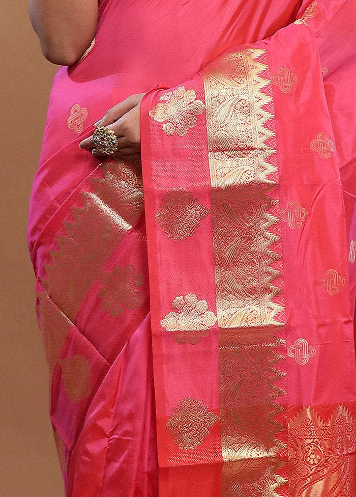 Pink Kanjivaram Silk Saree With Blouse Piece - Indian Silk House Agencies