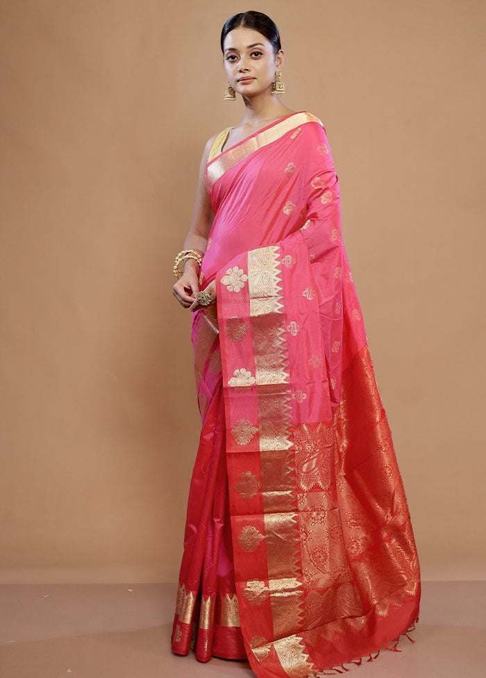 Pink Kanjivaram Silk Saree With Blouse Piece - Indian Silk House Agencies