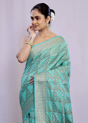 Blue Cotton Saree With Blouse Piece - Indian Silk House Agencies