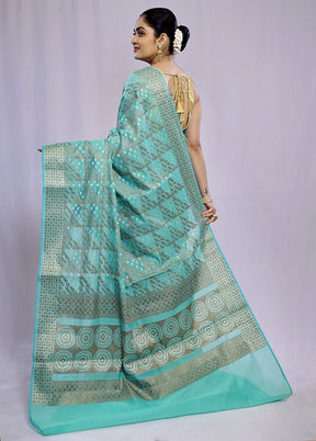 Blue Cotton Saree With Blouse Piece - Indian Silk House Agencies