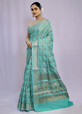 Blue Cotton Saree With Blouse Piece - Indian Silk House Agencies