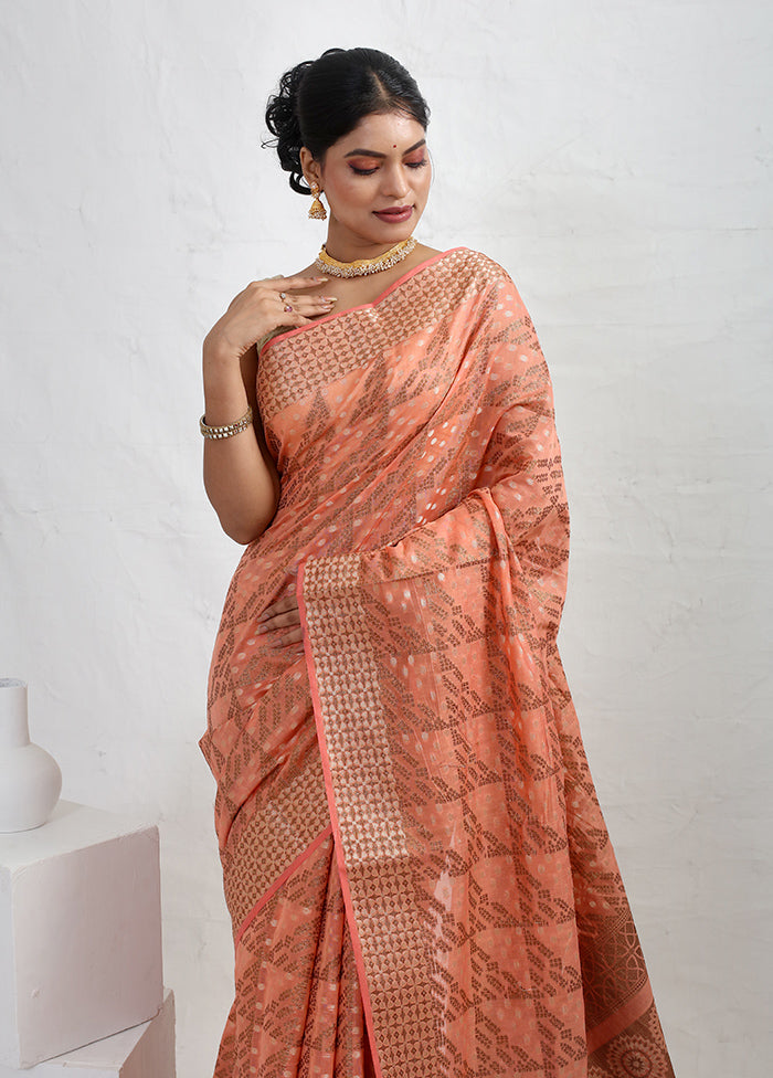 Peach Cotton Saree With Blouse Piece - Indian Silk House Agencies