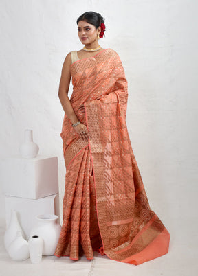 Peach Cotton Saree With Blouse Piece - Indian Silk House Agencies