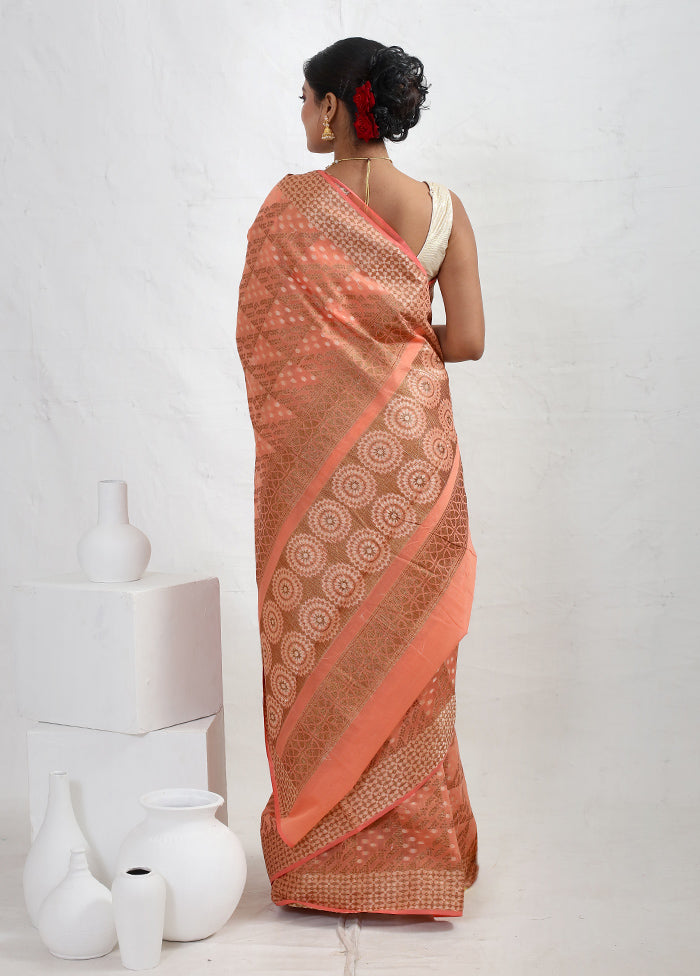 Peach Cotton Saree With Blouse Piece - Indian Silk House Agencies