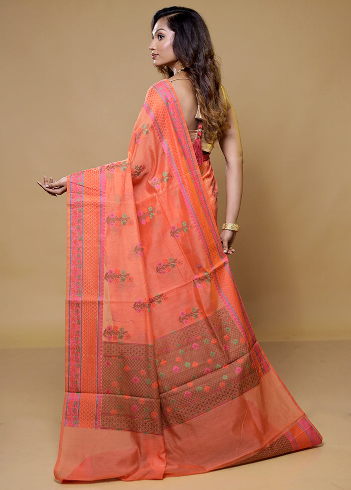 Orange Cotton Saree With Blouse Piece