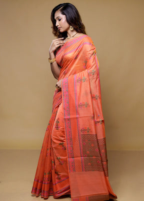 Orange Cotton Saree With Blouse Piece