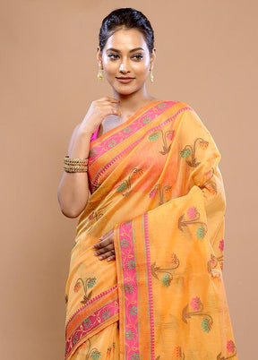 Yellow Cotton Saree With Blouse Piece - Indian Silk House Agencies