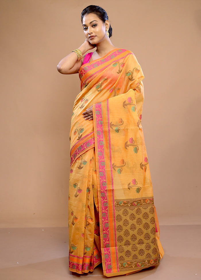 Yellow Cotton Saree With Blouse Piece - Indian Silk House Agencies