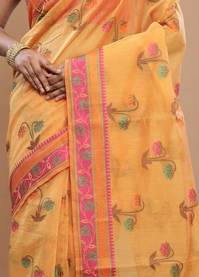 Yellow Cotton Saree With Blouse Piece - Indian Silk House Agencies