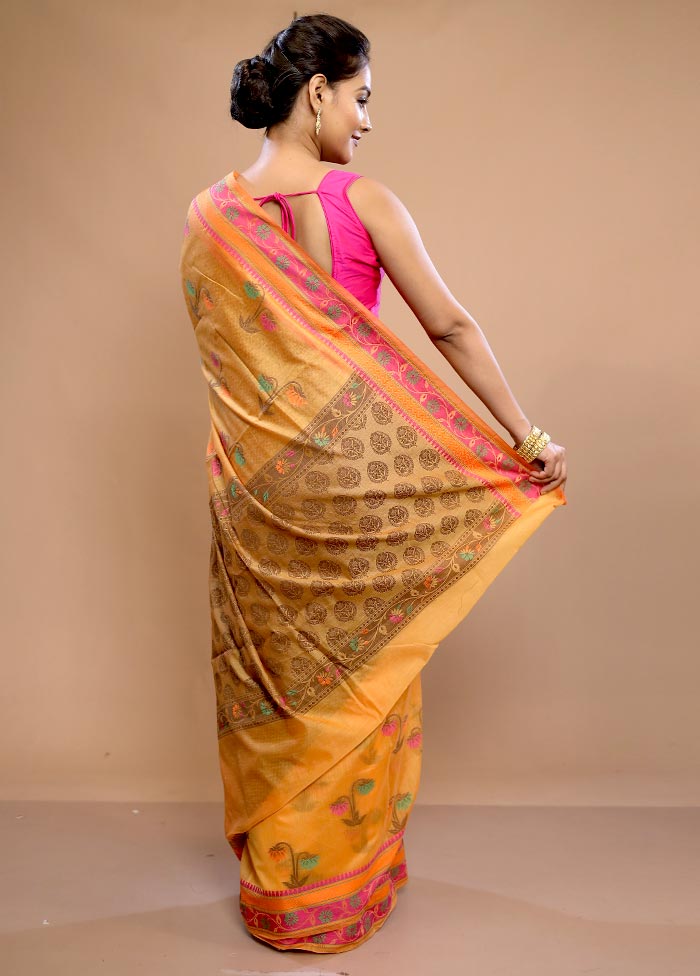 Yellow Cotton Saree With Blouse Piece - Indian Silk House Agencies