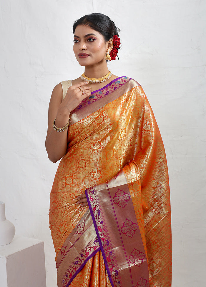 Orange Dupion Silk Saree With Blouse Piece - Indian Silk House Agencies